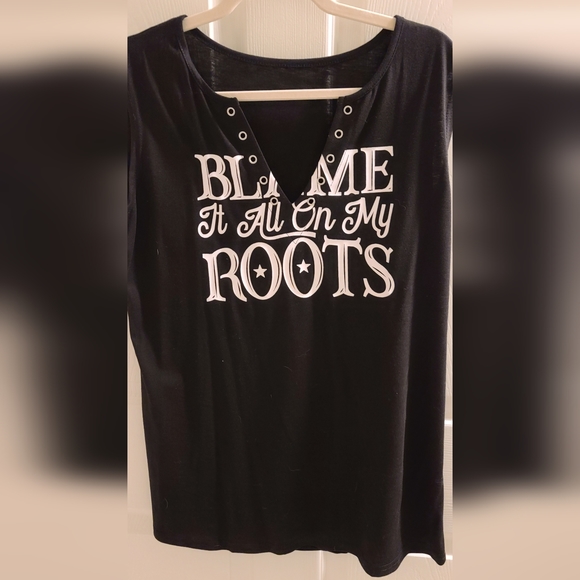 NWOT Women Country Music Shirt Blame It All On My Roots Tank Top Size XL - Picture 2 of 3